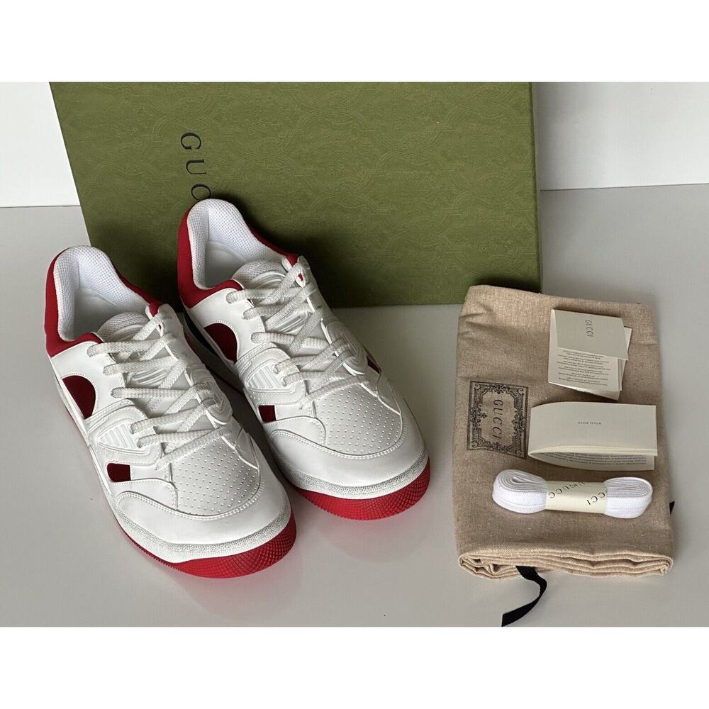 Gucci Men's Low-top White/Red Leather Sneakers 11.5 US (Gucci 11G) 697882 NIB IT - Picture 11 of 14